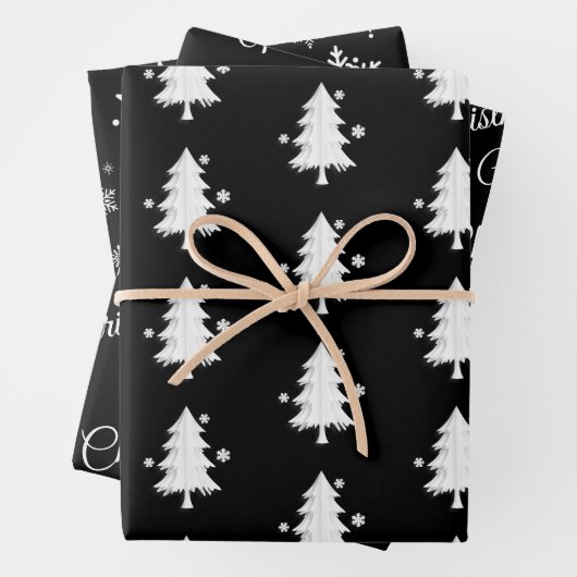 Schwarz, weiße Weihnachten, Bäume, Schneeflocken U Geschenkpapier Set (Beispiel)