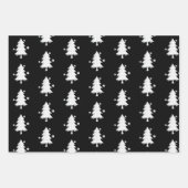 Schwarz, weiße Weihnachten, Bäume, Schneeflocken U Geschenkpapier Set (Vorderseite)