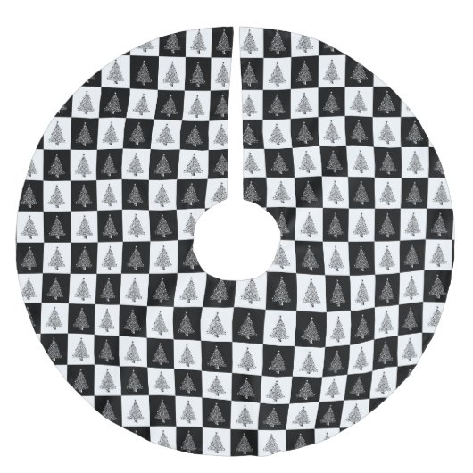 Schwarz-weiße Weihnachten Polyester Weihnachtsbaumdecke (Vorderseite)