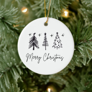 Schwarz-weiße Weihnachtsbaum-Feiertagskarte Keramik Ornament