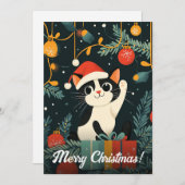 Schwarz-weiße Weihnachtsbaum Weihnachtsmannmütze Feiertagskarte (Vorne/Hinten)