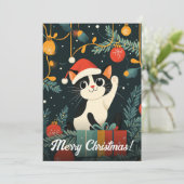 Schwarz-weiße Weihnachtsbaum Weihnachtsmannmütze Feiertagskarte (Stehend Vorderseite)