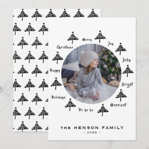 Schwarz-Weiße Weihnachtsbaum-Wünsche Familienfoto Feiertagskarte