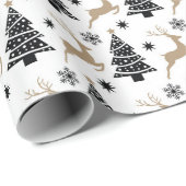 Schwarz-weiße Weihnachtsbäume, die 5-mal Hirsche s Geschenkpapier (Rolleneckpunkt)