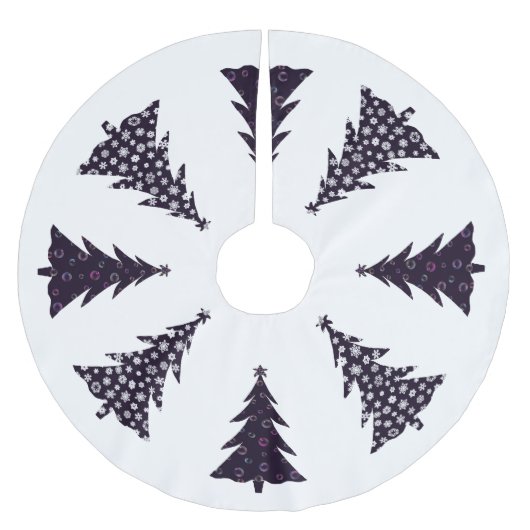 Schwarz-weiße Weihnachtsbäume mit Schnee und Blase Polyester Weihnachtsbaumdecke (Vorderseite)