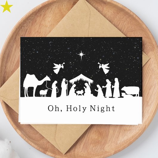 Schwarz-weiße Weihnachtskrippe religiöses Weihnach Karte