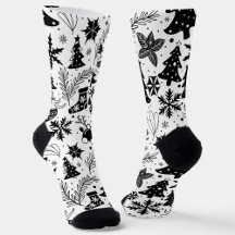 Schwarz-weiße Weihnachtsmuster-Socken 