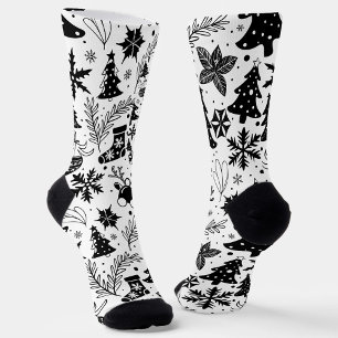Schwarz-weiße Weihnachtsmuster-Socken Socken