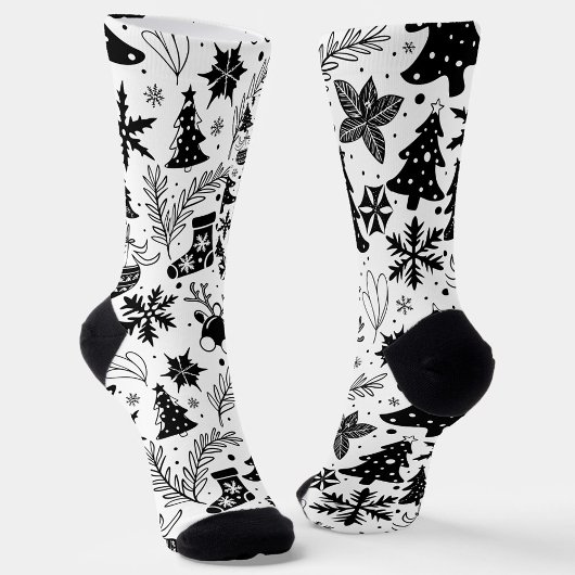 Schwarz-weiße Weihnachtsmuster-Socken Socken