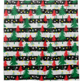 Schwarz-weiße Weihnachtsschnee Streifen Rote Grüne Duschvorhang