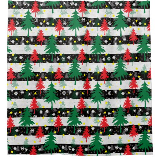 Schwarz-weiße Weihnachtsschnee Streifen Rote Grüne Duschvorhang (Vorderseite)