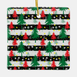Schwarz-weiße Weihnachtsschnee Streifen Rote Grüne Keramikornament