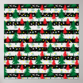 Schwarz-weiße Weihnachtsschnee Streifen Rote Grüne Poster