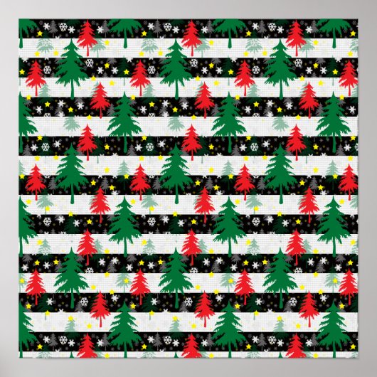 Schwarz-weiße Weihnachtsschnee Streifen Rote Grüne Poster (Vorne)