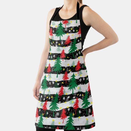 Schwarz-weiße Weihnachtsschnee Streifen Rote Grüne Schürze (InSitu)