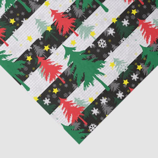 Schwarz-weiße Weihnachtsschnee Streifen Rote Grüne Seidenpapier (Ausschnitt)