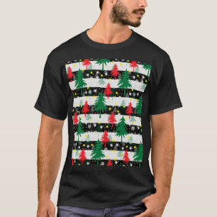 Schwarz-weiße Weihnachtsschnee Streifen Rote Grüne T-Shirt