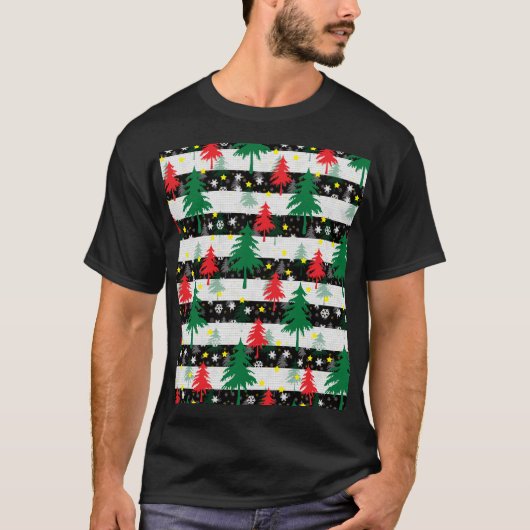 Schwarz-weiße Weihnachtsschnee Streifen Rote Grüne T-Shirt (Vorderseite)