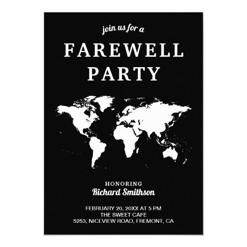 Black White World Map Farewell Party Invitation Einladung Meine Einladungskarten De