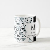 Schwarz-weiße, WERTVOLLE Blume Kaffeetasse (VorderseiteRechts)