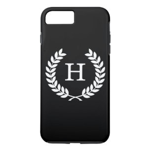Schwarz-weiße Wheat Laurel Wreath Initial Monogram Case-Mate iPhone Hülle