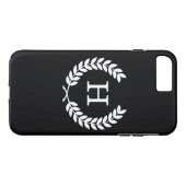 Schwarz-weiße Wheat Laurel Wreath Initial Monogram Case-Mate iPhone Hülle (Rückseite (Horizontal))