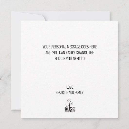 Schwarz-weiße Whimsical-Blume bearbeitbar Dankeskarte (Rückseite)