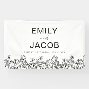 Schwarz-weiße Wildblume Boho Hochzeit im Blut Banner