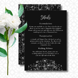 Schwarz-weiße Wildblume QR Code Details Hochzeit Begleitkarte