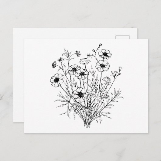 Schwarz-weiße Wildblumen Art Postkarte (Vorne/Hinten)