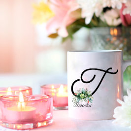 Schwarz-weiße Wildblumen Kaffeezubereitung Tasse