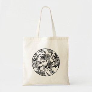 Schwarz-weiße Wildblumen-Tasche Tragetasche