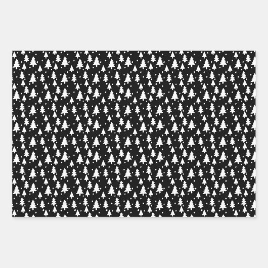 Schwarz-weiße Winterbaumfreude an der Welt Geschenkpapier Set (Vorderseite)