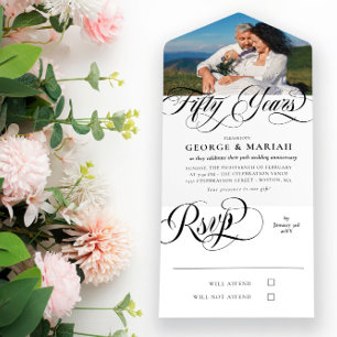 Schwarz-weiße Wirbel Foto 50. Hochzeitstag All In One Einladung