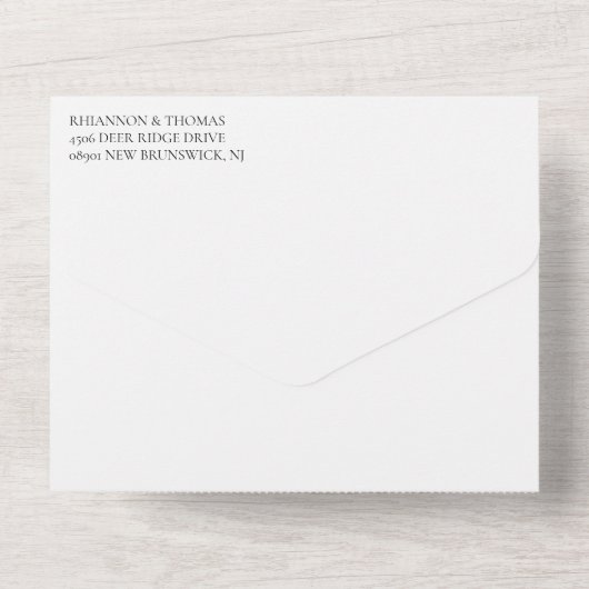 Schwarz-weiße Wirbel Hochzeit All In One Einladung (Rückseite)