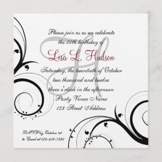 Schwarz-weiße Wirbel von Rot Grau 50. Geburtstag Einladung
