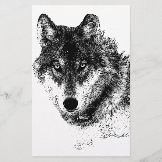 Schwarz-weiße Wolf-Augen Briefpapier (Vorderseite)