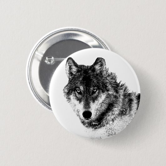 Schwarz-weiße Wolf-Augen Button (Vorne & Hinten)
