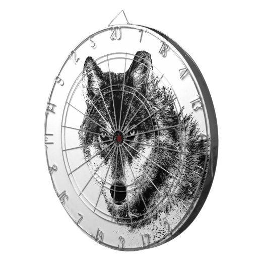 Schwarz-weiße Wolf-Augen Dartscheibe (Vorderseite rechts)