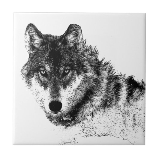 Schwarz-weiße Wolf-Augen Fliese (Vorderseite)