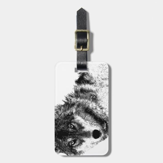 Schwarz-weiße Wolf-Augen Gepäckanhänger (Vorderseite vertikal)