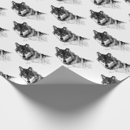 Schwarz-weiße Wolf-Augen Geschenkpapier (Ecke)