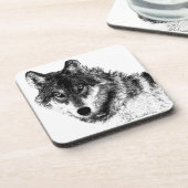 Schwarz-weiße Wolf-Augen Getränkeuntersetzer (Linke Seite)