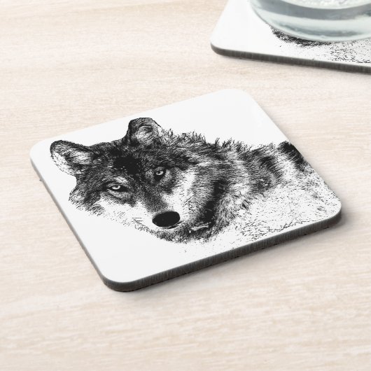 Schwarz-weiße Wolf-Augen Getränkeuntersetzer (Linke Seite)