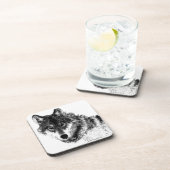 Schwarz-weiße Wolf-Augen Getränkeuntersetzer (Rechte Seite)