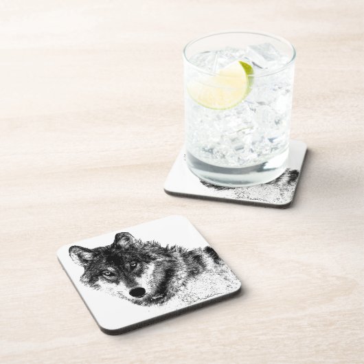 Schwarz-weiße Wolf-Augen Getränkeuntersetzer (Rechte Seite)