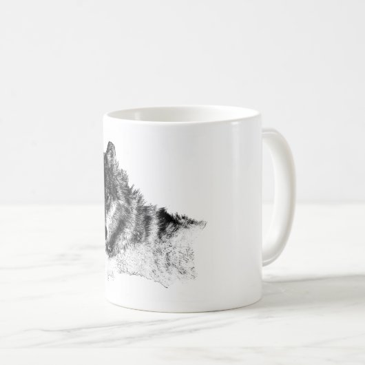 Schwarz-weiße Wolf-Augen Kaffeetasse (VorderseiteRechts)