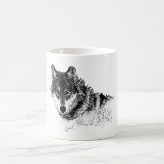 Schwarz-weiße Wolf-Augen Kaffeetasse (Mittel)