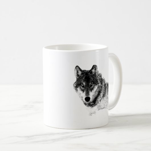 Schwarz-weiße Wolf-Augen Kaffeetasse (VorderseiteRechts)