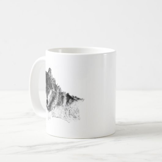 Schwarz-weiße Wolf-Augen Kaffeetasse (Vorderseite Links)